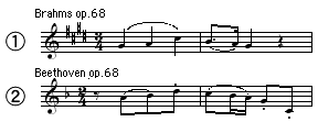 譜例1：2楽章冒頭の動機、譜例2：「田園」の冒頭